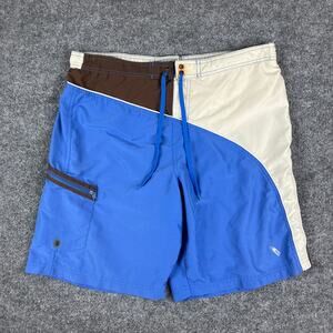 Iguana Swim Trunks Mens Large Blue Beige Quick Dry Board Shorts Pockets